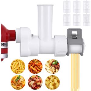 6 In 1 Pasta Maker Attachment for KitchenAid Stand Mixers with 6 Different Shapes of Pasta Outlet, Stainless Steel Plastic ABS