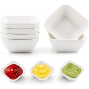 Ultra-Strong 3 Oz 6 Pack Ceramic Dip Bowls Set, Mini Bowl Soy Sauce Plate, Condiment Server, Can be Used for Ketchup, Vinegar,BBQ and Party Dinner (Square 6 Pcs)