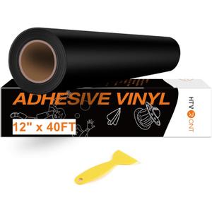 HTVRONT Black Permanent Vinyl, 12" x 40 FT Black Adhesive Vinyl Roll for All Cutting Machine, Silhouette, Cameo Cutters, Signs, Scrapbooking, Craft, Die Cutters