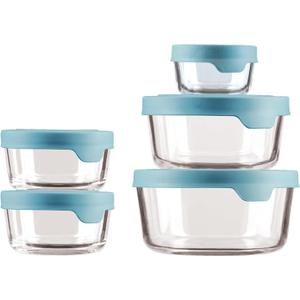 Anchor Hocking TrueSeal 10-piece Glass Food Storage Containers with Airtight Lids, Mineral Blue