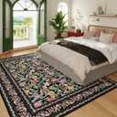 5x7 Washable Rug Vintage Floral Area Rug Non Slip Low Pile Large Rugs for Living Room, Bedroom, Farmhouse, Dining Room, Kids Playroom, Black