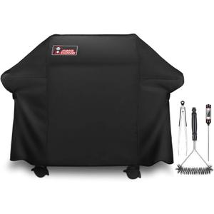 Kingkong Gas Grill Cover | Fits Weber Genesis E & S Series, Char-Broil 4 Burner | Includes Grill Brush, Tongs & Thermometer