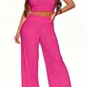 Women's 2 Piece Outfit Casual Lounge Set - Comfy Ribbed Knit Crop Top Pants Sweatsuit Trendy Going Out Tracksuit for Women, XL
