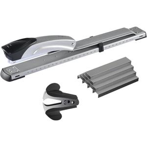 Long Reach Stapler,with 2000 Staples & Stapler Remover Full Strip20-25 Sheet Capacity,with Built-in Ruler and Adjustable Locking Paper Guide, Silvery