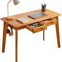 Aibiju Wood Writing Desk with Drawer and Hanging Rod, Small Computer Desk Table, 39x20x30inch Work Desk, Study Desk, Small Wooden Dining Table Cherry Wood Color YD-WD01N