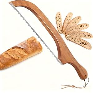 YIYOBEATFO Bread Knife for Homemade Bread –Walnut Bow Bread Cutter, Sourdough Bread Knife for Bagels, Baguettes, and Rustic Loaves