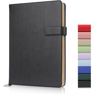 Hardcover Leather Journal Notebook A5 Blank 208 Pages 5x8.25 Inches Gold Edged Pages with Strap Closure Travel Work School Writing Journaling Notebooks for Women Men Gift Box Packaging Black