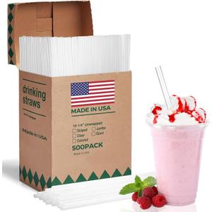 Glotoch Express 500 PCS Plastic Straws  10.2 Inch Long, 6mm Straws Disposable for Iced Coffee, Cola  Food-Safe, BPA-Free, Made in USA (500 Ct (Not Individually Wrapped))