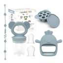 Baby Fruit Feeder & Mini Freezer Tray Combo - Baby Teether, Breastmilk Popsicle Molds for Teething Relief, Fresh Food Feeder for Safe Infant Self-Feeding, Extra Food Pouches(Blue)