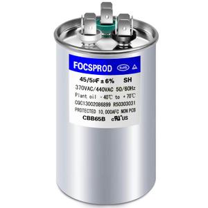 45+5 uF 45/5 MFD 6% 370V/440V CBB65 AC Capacitor, Dual Run Round Capacitor Replacement, 45 5 uF 440 Volt HVAC for AC Unit Fan Motor Start or Heat Pump or Condenser Straight Cool