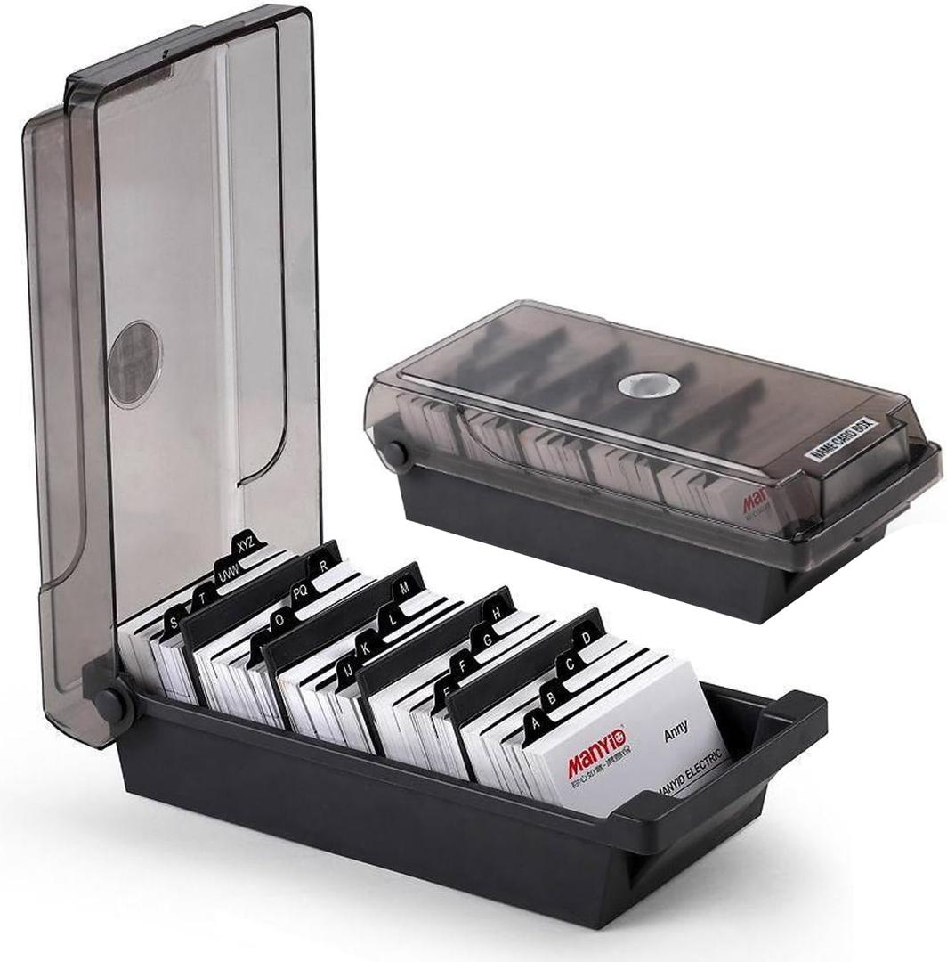 Business Card Holder, Index Card Organizer with Dividers and Index Tabs Desk Workspace Organizers Business Card Holders (500 Cards Capacity)