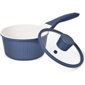1.5QT Nonstick Saucepan with Lid - Granite Coating, PTFE & PFOA Free, Dishwasher Safe Small Cooking Pot for Milk, Sauce, Pasta