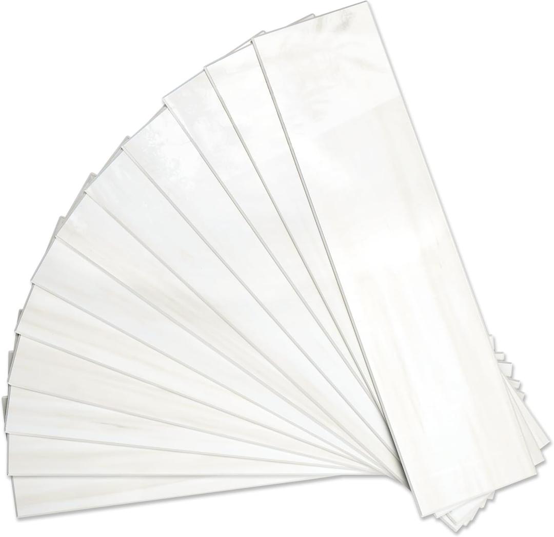 Vamos Tile 40-Piece Glossy Dolomite White Peel and Stick Backsplash Wall Tile with White Grout, 3" x 12" PVC Faux Stone Stick on Subway Tiles for Kitchen, Bathroom, Laundry Room, Camper, Fireplace