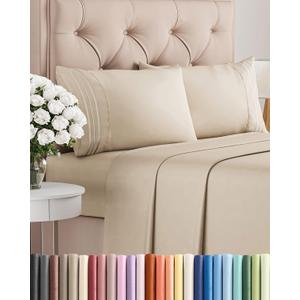 Queen Size 4 Piece Sheet Set - Comfy Breathable & Cooling Bed Sheets Set - Hotel Luxury Bedding for Women, Men, Kids & Teens - Deep Pockets, Easy Secure Fit, Soft and Wrinkle Free - Oeko-Tex - Wheat