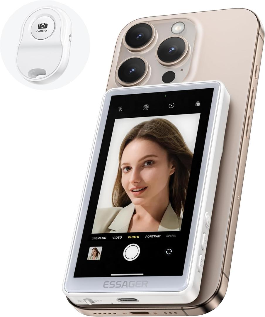 ESSGAER Magnetic Phone Vlog Selfie Monitor Screen, HD Display with Bluetooth Remote for Selfie Vlog Live Stream TikTok Compatible with iPhone & Android