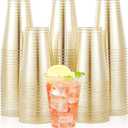 JOLLY CHEF 100 Pack 14 oz Gold Disposable Gold Glitter Plastic Cups Party Cups,Ideal for Halloween,Thanksgiving,Christmas