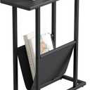 Yusong Small Narrow Side Table for Small Spaces, 17.7" W Slim End Table Nightstand with Storage Holder, Accent Skinny Snack Couch Bedside Table, Black Oak, Complete Iron Pipes