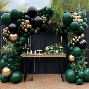 Black Green Gold Balloon Garland Double Stuffed Forest Dark Green Black Gold Balloon Arch Kit for Graduation Baby Shower Jungle Birthday Wedding Halloween Prom Party Decorations