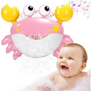 Baby Bath Toys Crab:Bubble Machine Bath Toy Crab Bath Bubble Maker,Blow Bubbles and Plays Childrens Songs,for Bath Toys Battery Operated(Pink)