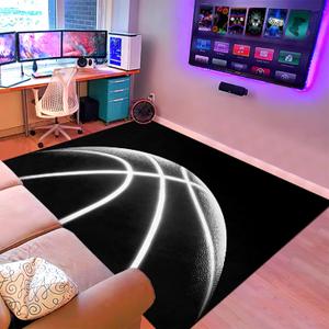 Basketball Rug for Boys Bedroom - Black Basketball Area Rug Basketball Decor Floor Kids Room Carpet Fun Sport Basketball Rug Printed White Ball Playroom Mat, 3'4' Basketball Rug for Boys Bedroom - Black Basketball Area Rug Basketball Decor Floor Kids Room Carpet Fun Sport Basketball Rug Printed White Ball Playroom Mat, 3'4'