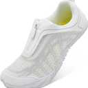 Scurtain Unisex Mens Womens Water Shoes Athletic Sports Aqua Shoes Barefoot Hiking Water Shoes Quick Dry Yoga Pool Swim Surf Beach Walking Shoes with Zipper (7.5 Women/6 Men, White)
