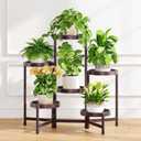 iDavosic.ly 6 Tier Folding Plant Stand Indoor Outdoor with Plastic Tray, Tiered Corner Flower Holder Shelf, Metal Orchid Display Rack for Patio Porch Living Room Garden Balcony, Bronze