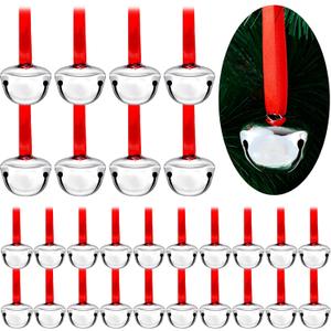 Sumind 64 Pcs Believe Bell Ornament Christmas Sleigh Bell with Red Ribbon Christmas Bells Bulk Mini Bells for Christmas Tree Wedding Baby Shower Home and Party (2 Inch)