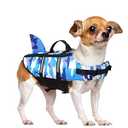 Queenmore Dog Life Jacket Pet Safety Vest High Buoyancy Camouflage Color Cute Shark with Strong Rescue Handle and Leash Ring for Boating, Canoeing, Surfing, Hunting, Blue S