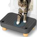 Litter Box Step, Litter Box Ramp/Catcher with Wooden Base, Anti-Tracking & Easy to Clean, Ideal for Small & Elderly Cats (Black)