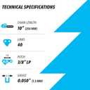 Premium 10 Inch Chainsaw Chain 3/8" LP Pitch, 050" Gauge, 40 Drive Links, German Steel, fits MAKITA, ECHO, Remington RM1035P, Worx WG309, Sun Joe SWJ803E, Craftsman - and more - S40 (3 Chains)