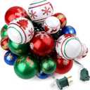 AIRIVO Christmas Tree Ball Ornaments, 28ft 25 Bulb Outdoor Christmas String Lights, Indoor Christmas Lights Plug in End to End Expandable, Ornaments for Christmas Tree Decorations (Multi-Colored 2)