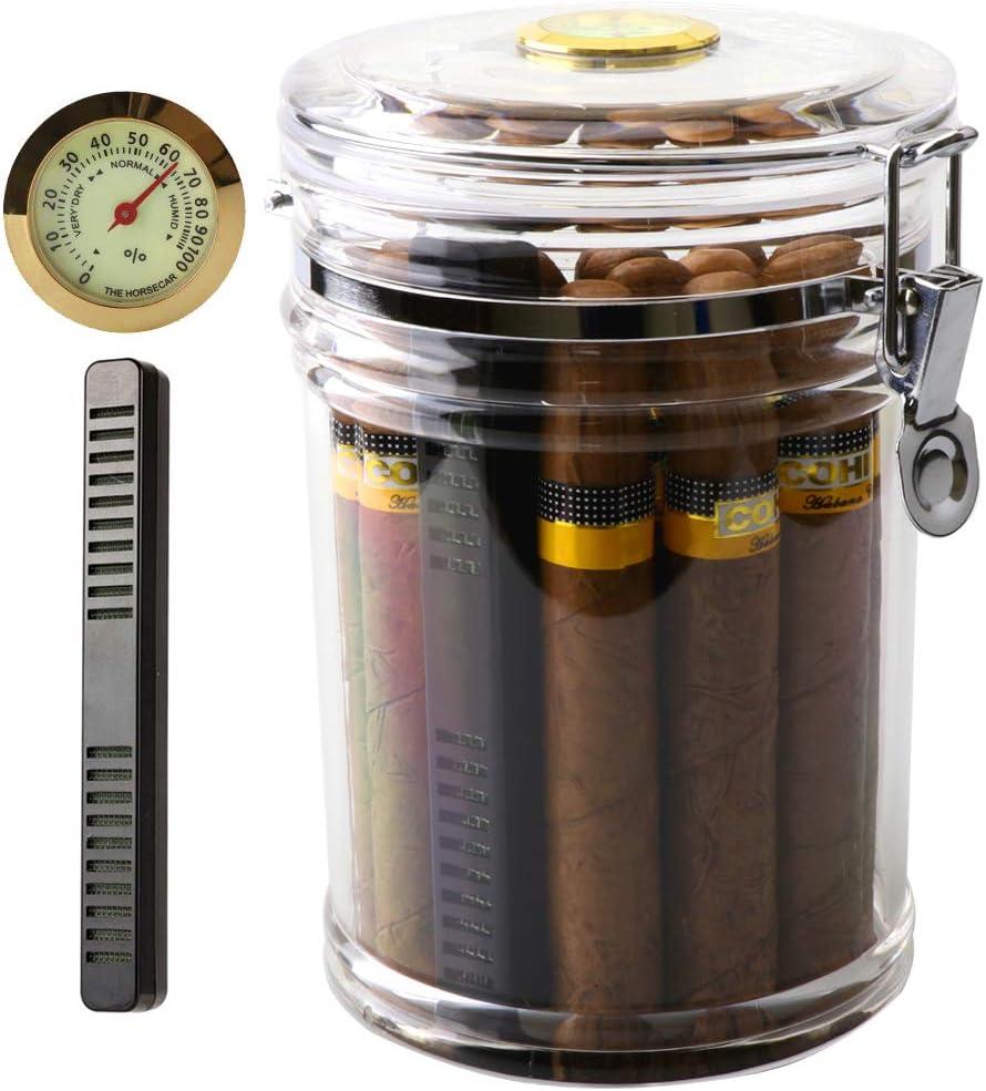 XIFEI Acrylic Humidor Jar with Humidifier and Hygrometer,humidor That can Hold About 18 Cigars (Clear)