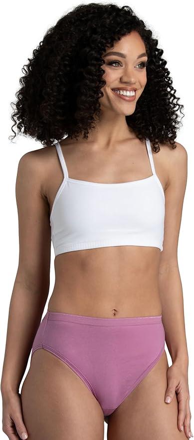 Fruit of the Loom Women's Eversoft Cotton Brief Underwear, Tag Free & Breathable, Hi Cut  12 Pack  Navy/White/Pink, 10