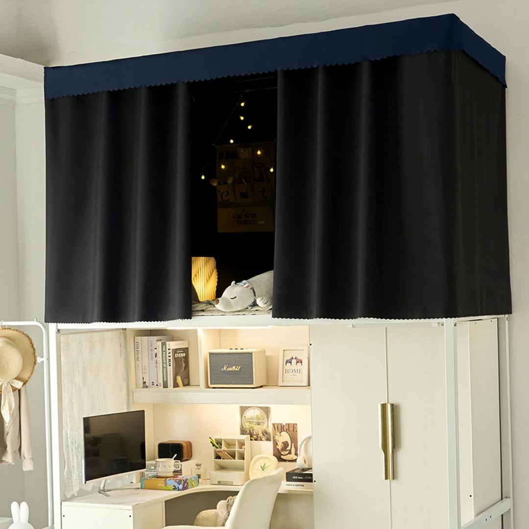 NKM Blackout bunk Bed Curtains with Canopy Bed Frame,bunk Bed Tent for top bunk,Suitable for Single Bed in Student Dorm, 35.4"W x 74.8"L