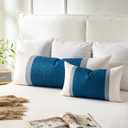 Throw Pillows Covers for Home, Lumbar Porch Pillow 14x36 Inch White Grey and Blue Striped Long Body Pillow for Bed Modern Farmhouse Decorative Accent Cushion Covers for Bed Couch Sofa Set of 1