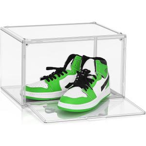 Size 14 Acrylic Sneaker Shoe Display Case Transparent Shoe Box Storage Bins Clear Plastic Stackable Boot Handbag Organizer Containers with Lids for Shoes, Figure, Collectible, Purse, 1Pack (Large)