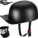 Yesmotor Baseball Motorcycle Helmet Half Cap for Bike Cruiser Chopper Moped Scooter- Dot Approved (Medium, Matte Black)
