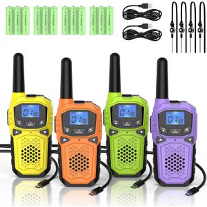 Walkie Talkies for Adults- WokTok Long Range Two Way Radio for Camping Hiking Hand Held Hiking Accessories Camping Gear Xmas Birthday Gift for Kids,SOS Siren,NOAA Weather Alert,4 Radios (Yellow+Orange+Green+Purple)