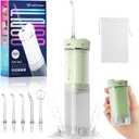 JTF Portable Water Flosser for Travel: Compact Mini Design, 3 Modes & 8 DIY Pressure Levels for Sensitive Teeth & Braces - with 5 Nozzles & Removable 230ml Tank, Cordless Oral Irrigator for On-The-Go (Green)