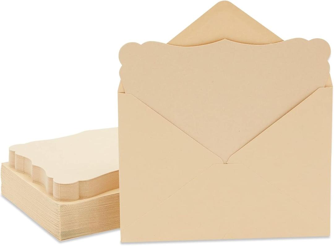 Paper Junkie 50 Pack Cards and Envelopes 5x7 In for Special Occasions, Wedding, Birthday, Baby Shower Invitations (Blank Inside, Brown Kraft Paper, Fancy Bracket Design) - Blank Cards And Envelopes