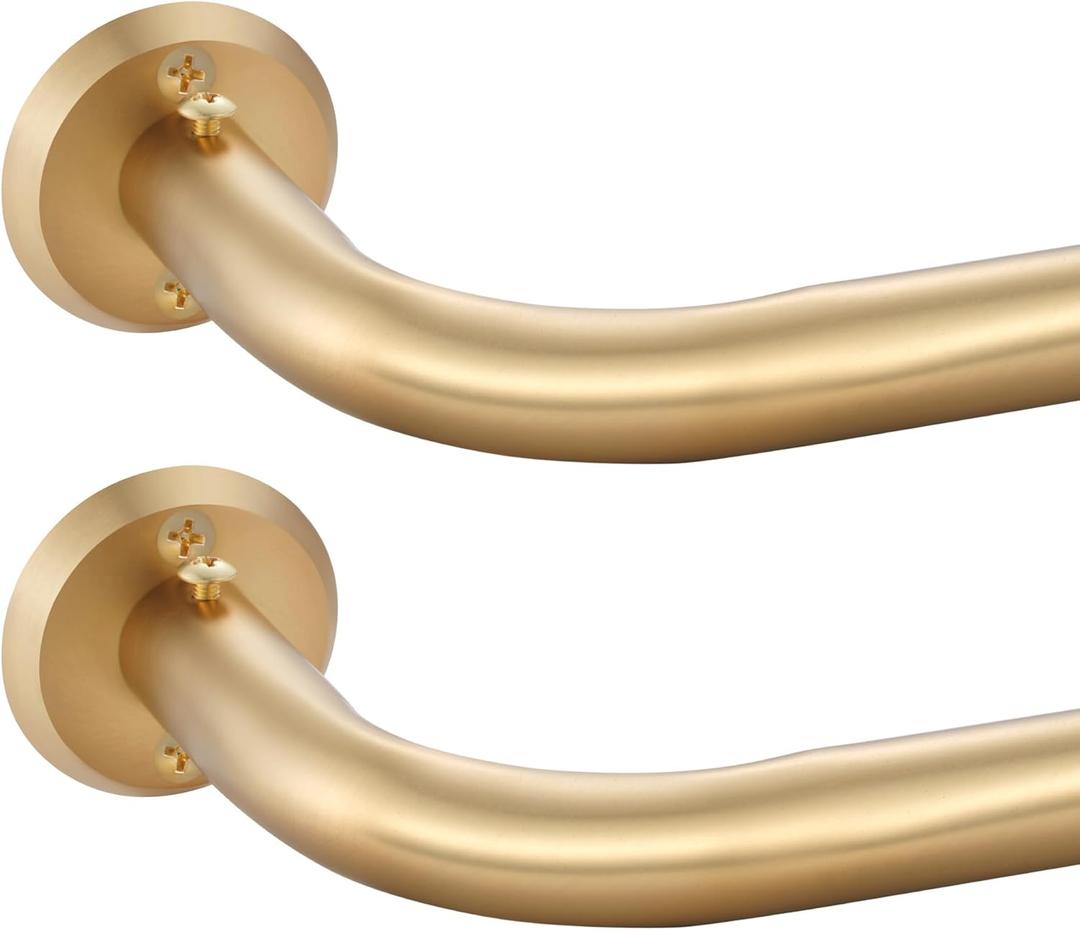 Wrap Around Curtain Rods 2 Pack for 28 to 48 Inches Windows, 1" Heavy Duty Room Darkening Drapery Rod with Sturdy Aluminum Base, Wall Mounted Ceiling Mounted Curved Curtains Rod, Brushed Gold