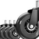 3 Inch Office Chair Wheels Set of 5, Heavy Duty Replacement Casters, Smooth Quiet Roll for Hardwood Floor Carpet, Universal 11mm Stem, Non-Marking PU Wheels（Black 5 Pack)