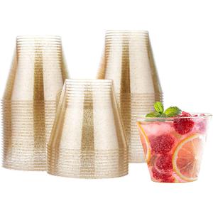 MATANA 30 Pack Silver Glitter Plastic Reusable & Disposable 9oz Cocktail Cups for Weddings, Parties & Events