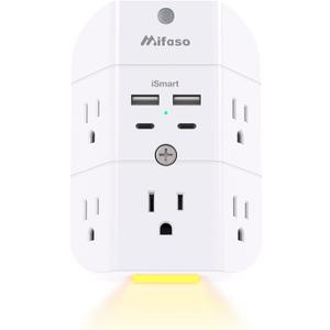 Surge Protector Outlet Extender - with Night Light, 5-Outlet Splitter and 4 USB Ports (2 USB C Charger), Multi Plug Outlet for Home, Dorm Room Essentials (White)
