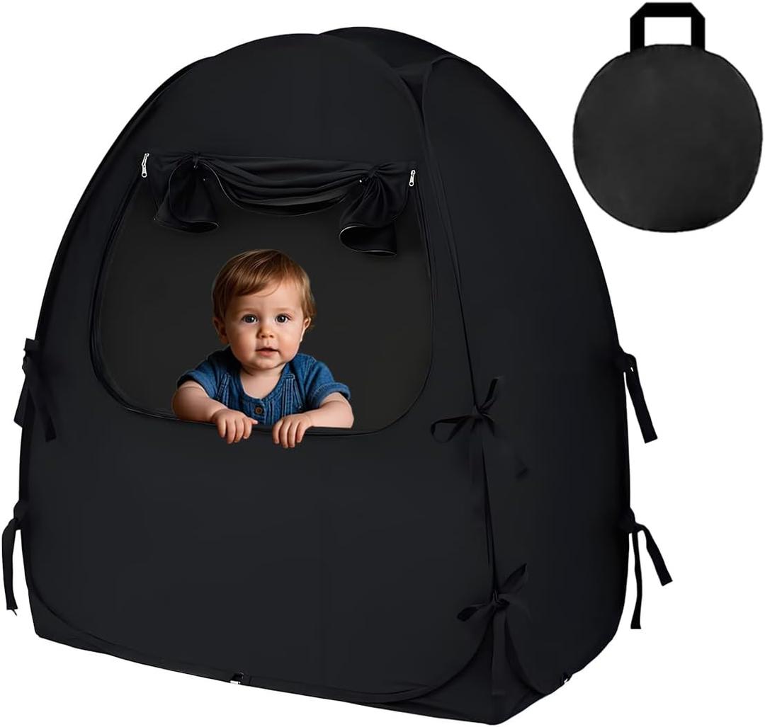 Akiky Blackout Tent Crib Pop Up Tent Mini Crib and Pack N Play Tent Travel Crib Tent,Blackout Canopy Crib Cover, Sleep Pod for Kids Toddler Baby
