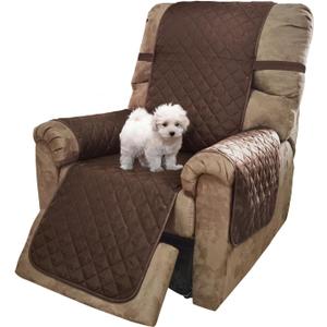 U-NICE HOME Recliner Chair Covers Reversible Chair Cover Pet Covers for Dogs with Elastic Straps Water Resistant Diamond Quilted (28''Recliner Oversized, Coffee/Beige)