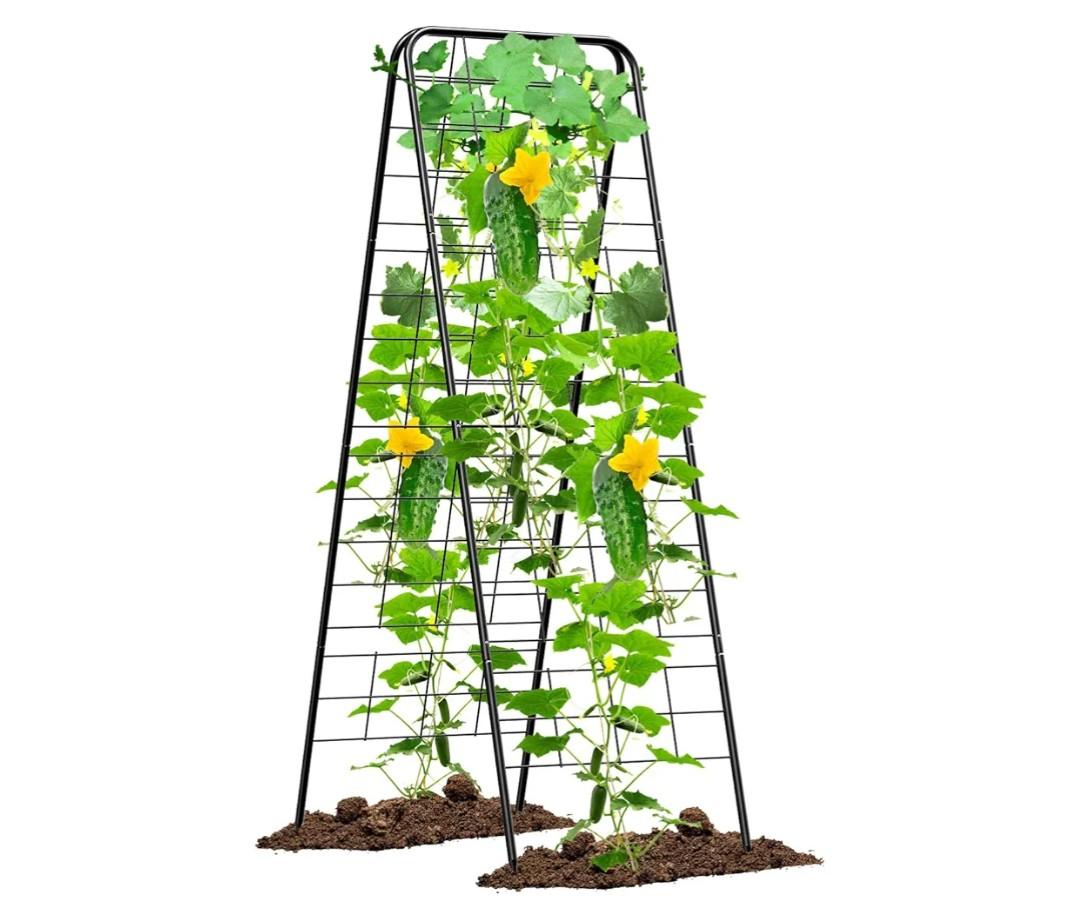 Heavy Duty Cucumber Trellis，50"x17" Adjustable A-Frame Trellis for Climbing Plants ，Metal mesh Design, Rust-Proof and UV-Resistant，Garden Trellis for Cucumber Beans and Vine Type Plants. Black &1Pcs