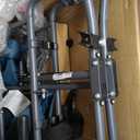 Medline Durable Folding Steel Transport Wheelchair with 12-Inch Wheels, 19-Inch Seat Width, Gray Frame, Microban, Teal Upholstery