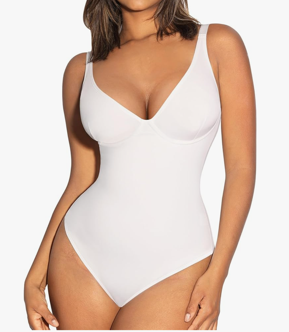FeelinGirl Shapewear Bodysuits for Women Tummy Control Body Suits Deep V Neck Thong Body Shaper Size XL