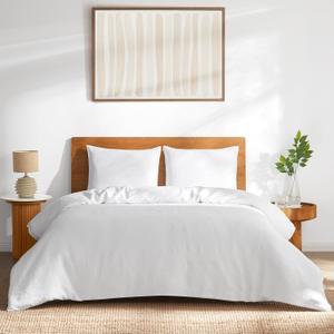 DAPU 100% Linen Duvet Cover Set - Pure Natural French Flax Linen with Multiple Corner Ties and Zipper Closure Soft Breathable Durable for Hot Sleepers 1 Duvet Cover 2 Pillowcases (White, King)